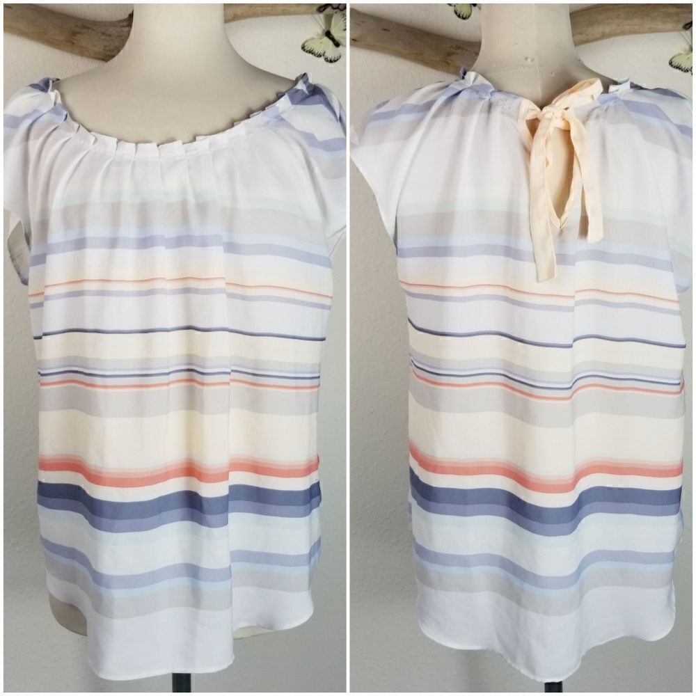 Lauren Conrad striped cap sleeve blouse with tie